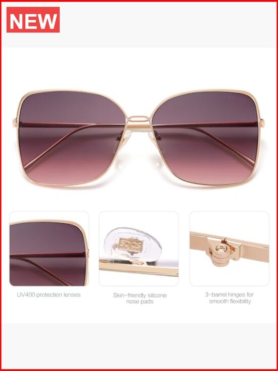 Trendy Square Oversized Sunglasses UV400 Metal Frame Large Shades main image 5